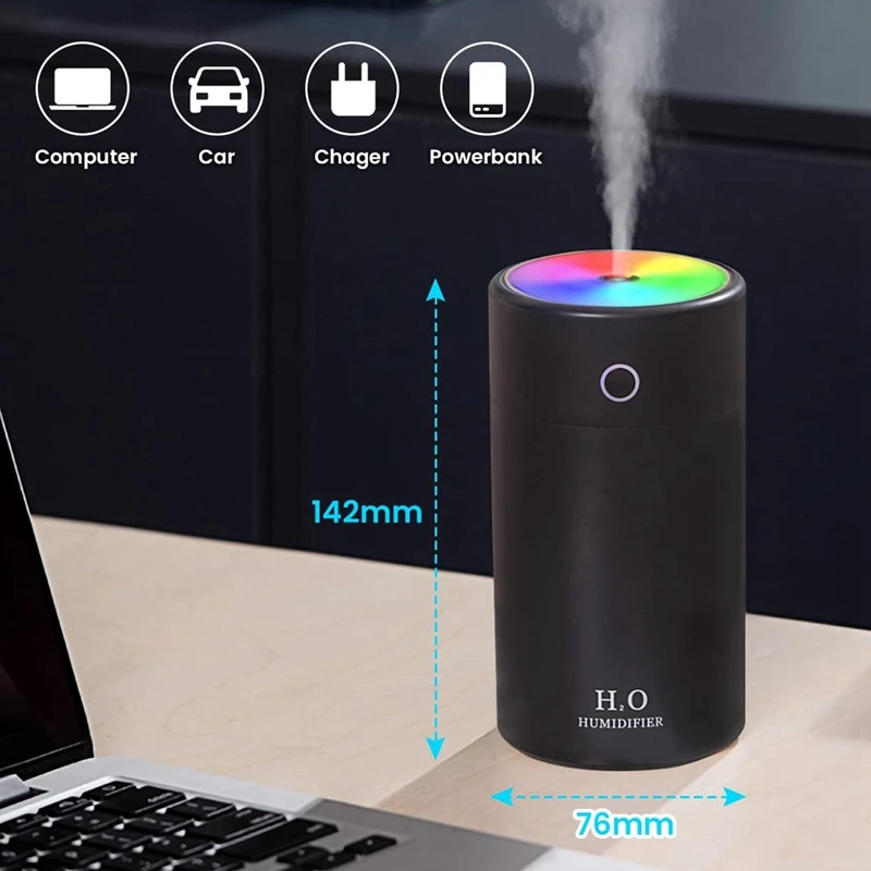 مرطب هواء USB صغير مع ضوء ليلي ملون ، إيقاف تشغيل تلقائي ، المنزل ، السيارة ، غرفة النوم ، المكتب ،