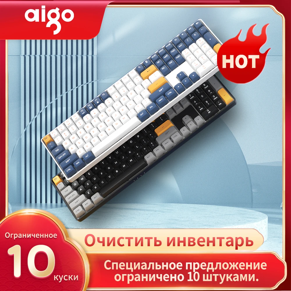 

Aigo A108 Gaming Mechanical Keyboard 2.4G Wireless USB Type-c Wired Yellow Switch 110 Key Hot Swap Rechargeable Gamer Keyboard