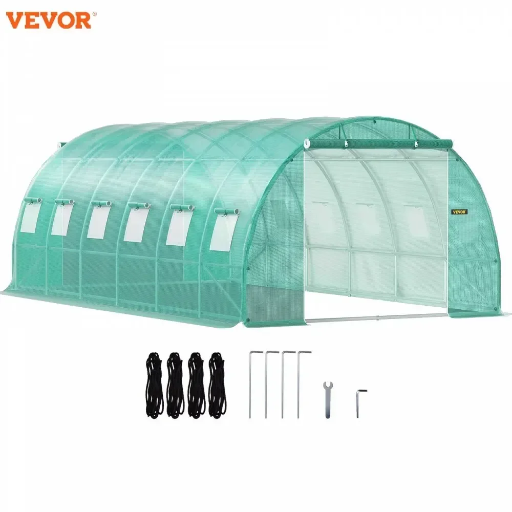 VEVOR Walk-in Tunnel Greenhouse Galvanized Frame & Waterproof Cover 15x7x7/10x7x7/20x10x7/12x7x7 ft Greenhouses & Cold Frames