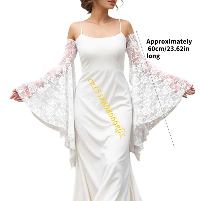 Mangas populares del brazo flores encaje con elegantes detalles cobertura del brazo acampanado para vestido