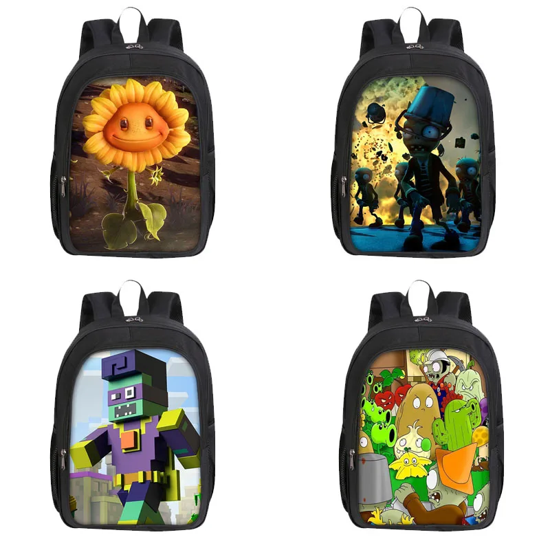 

2024 Plants Vs. Zombies Schoolbag Anime Buckethead Zombie Sunflower Print Double-layer Schoolbag for Children's Birthday Gifts