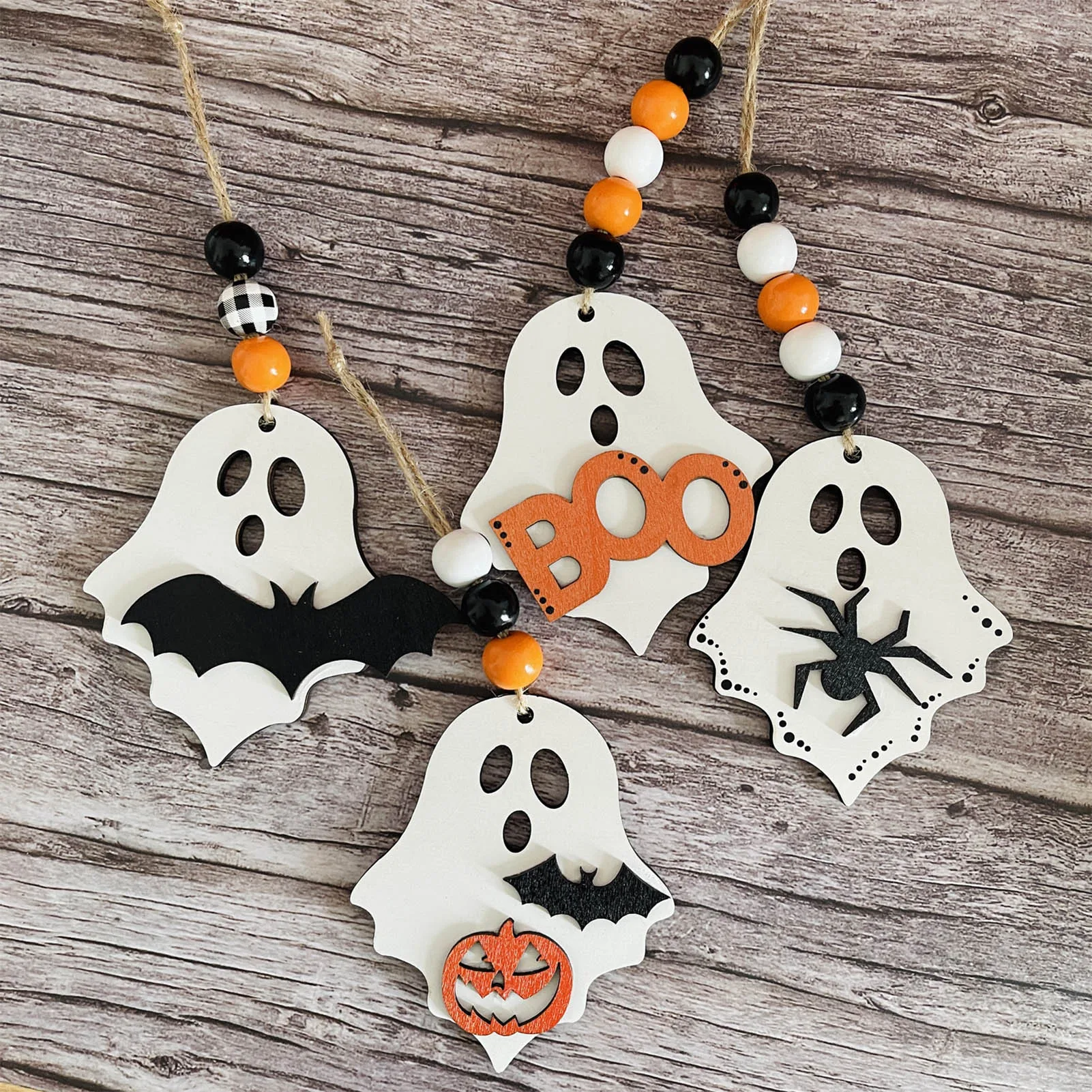 2024 New Ghost Pendant Halloween Spooky Wooden Ornaments Trick Or Treat Boo Sign Blocks For Outdoor Farmhouse Porch Decorations