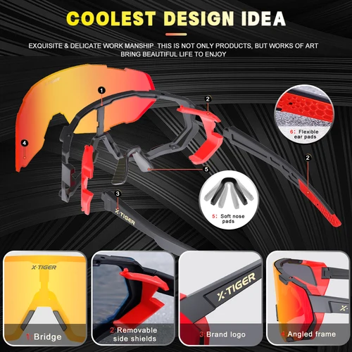 Imagen 2 del producto X-TIGER gafas de ciclismo polarizadas, gafas fotocromáticas para bicicleta, gafas de sol deportivas para hombre, gafas de protección para ciclismo MTB
