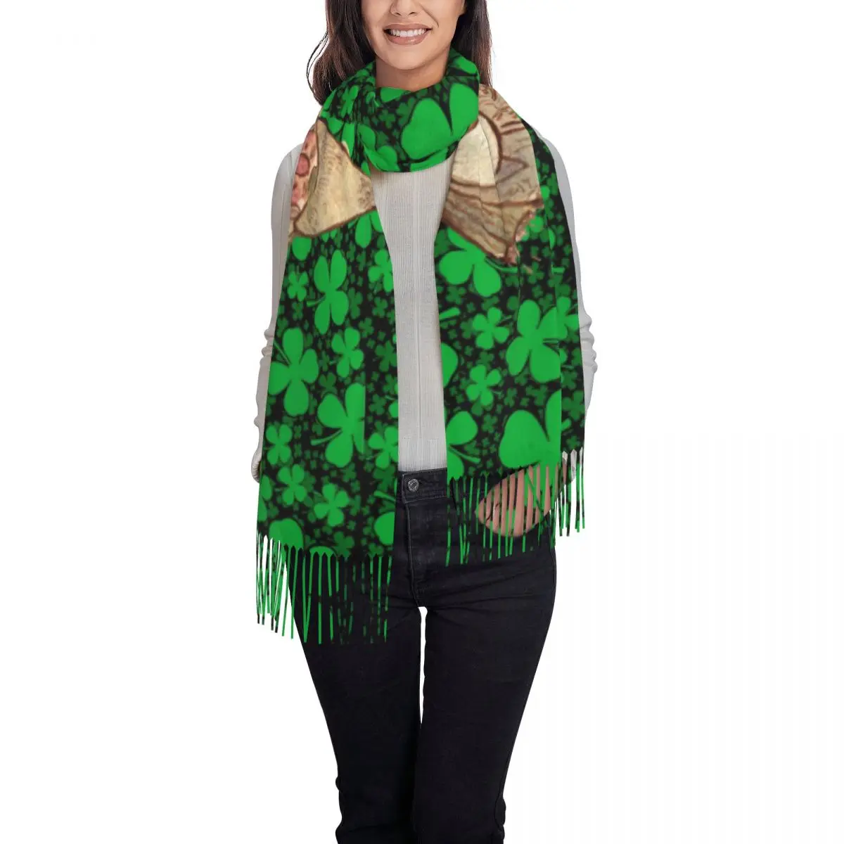 Gnome For St Patrick Day Scarf with Long Tassel Fantasy Warm Soft Shawls and Wraps Womens Design Scarves Wraps Winter Foulard