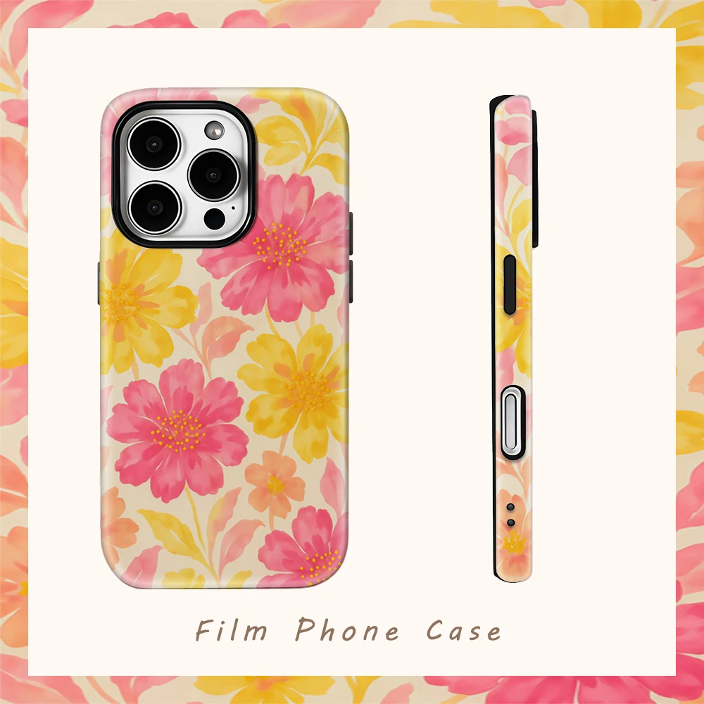 Coque de téléphone Golden Bloom Bliss, étui arrière Double couche pour IPhone 16 15 14 13 12 11 X XS XR XSMAX 7 8 Pro Max Plus