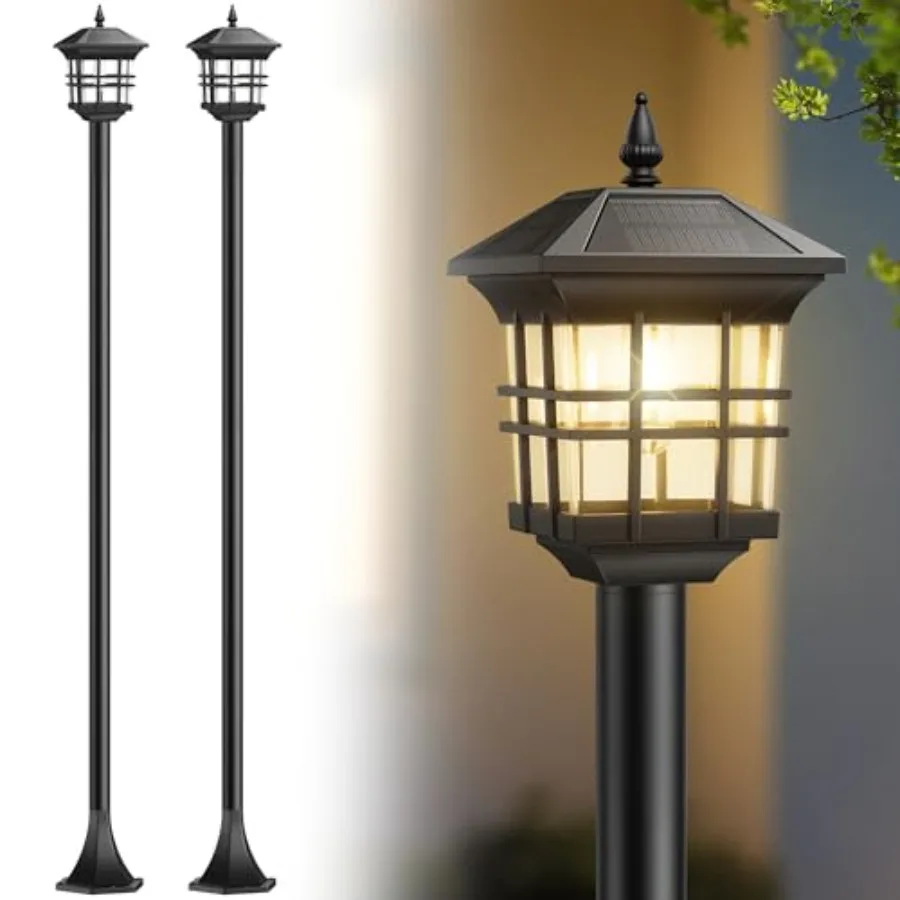 

78" Solar Lamp Post Light Outdoor 2 Pack Black Waterproof Post Solar Street Lights Pole Light Decorative for Yard Garden Patio