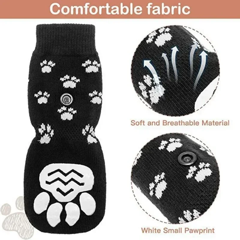 4pcs  Anti-Slip Dog Socks Adjustable Pet Non-Slip Paw Protection with Paw Pattern  Puppy Dog Indoor  Control Wear on Floor