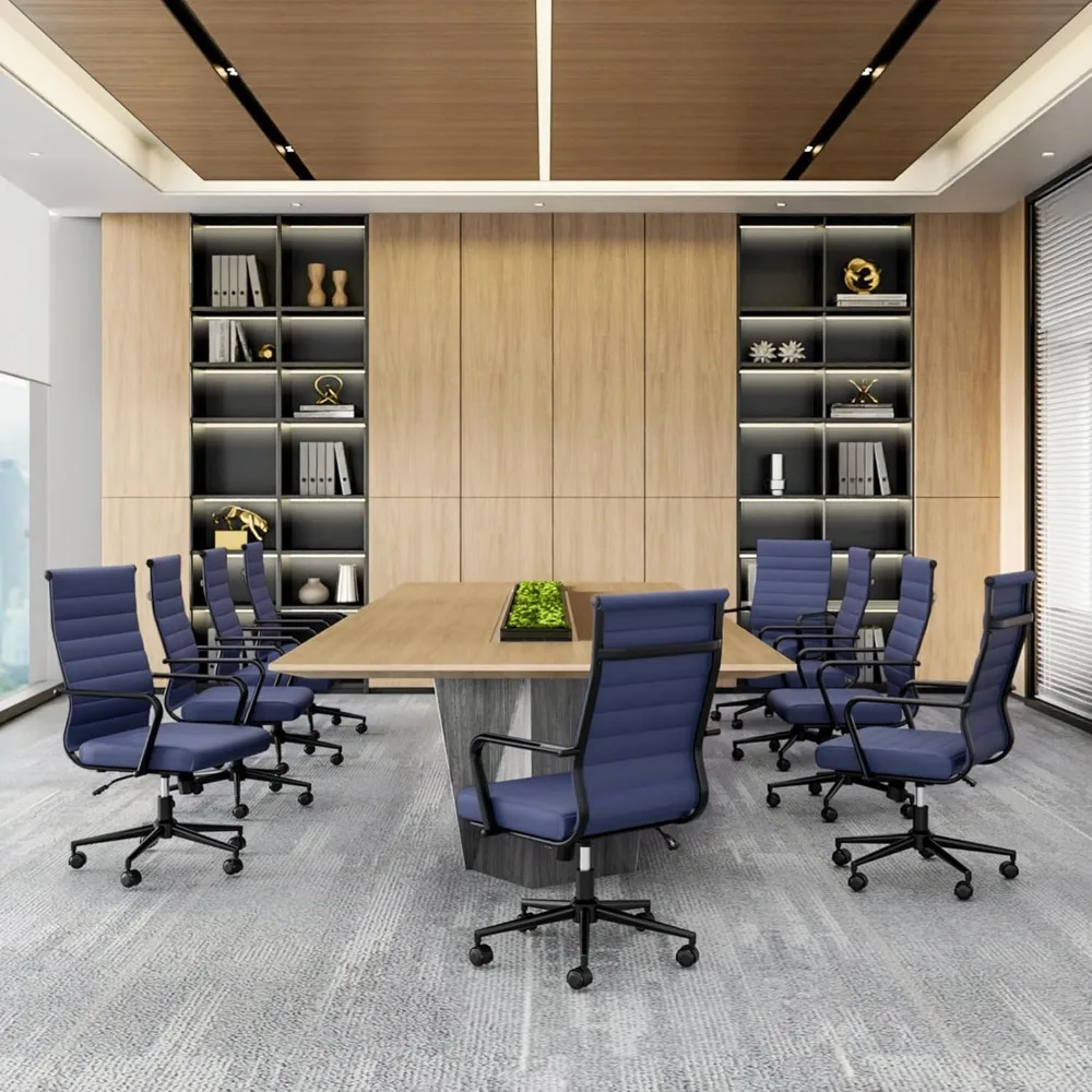 sedia da ufficio ergonomica in pelle blu dal design a coste, girevole regolabile in altezza per sale esecutive e conferenze