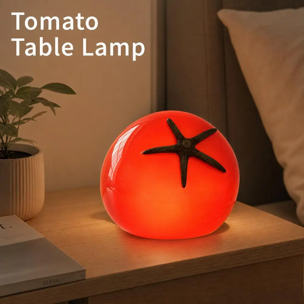 Creative Tomato Lamp Glass Desk Lamp USB Plug In Night Light with 3 Color Modes for Bedroom Bedside Table Dorm Decor