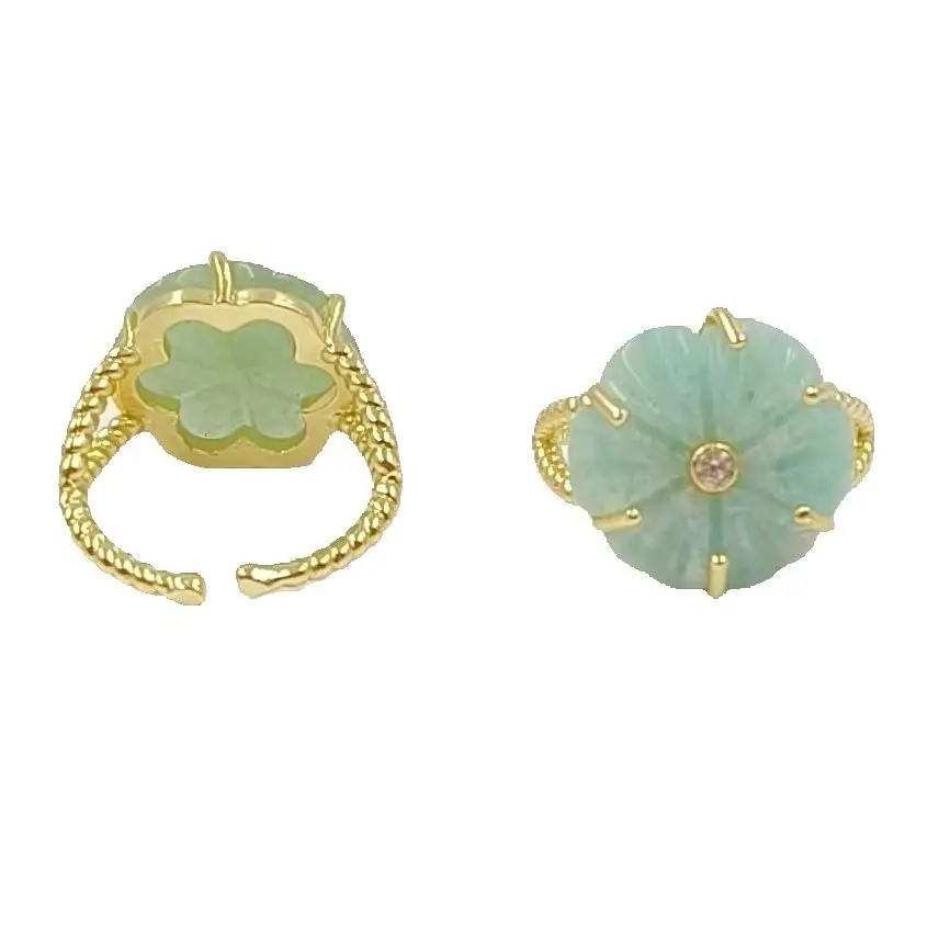 WT-R584 Gentle Exquisite Flower Shape Natural Gemstone&Zircon Paved Opeaning Ring Can Be Adjustable ACC For Women