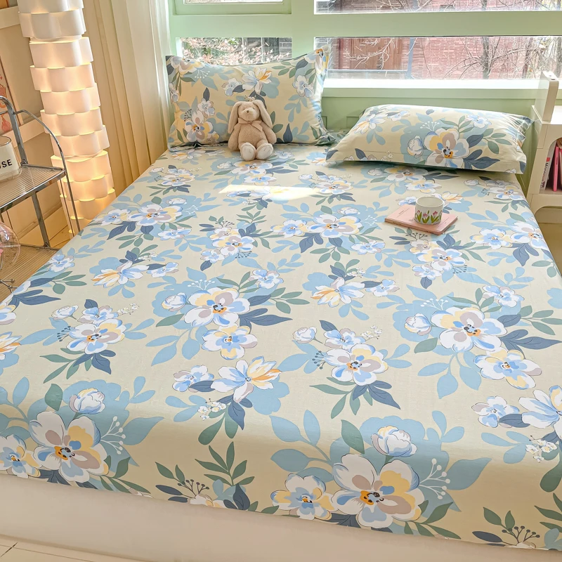 Floral Style Fitted Sheet Pure Cotton Bed Cover sabanas Adults Kids Bed Sheets Soft Bed Linen for Home (Pillowcase Need Order)