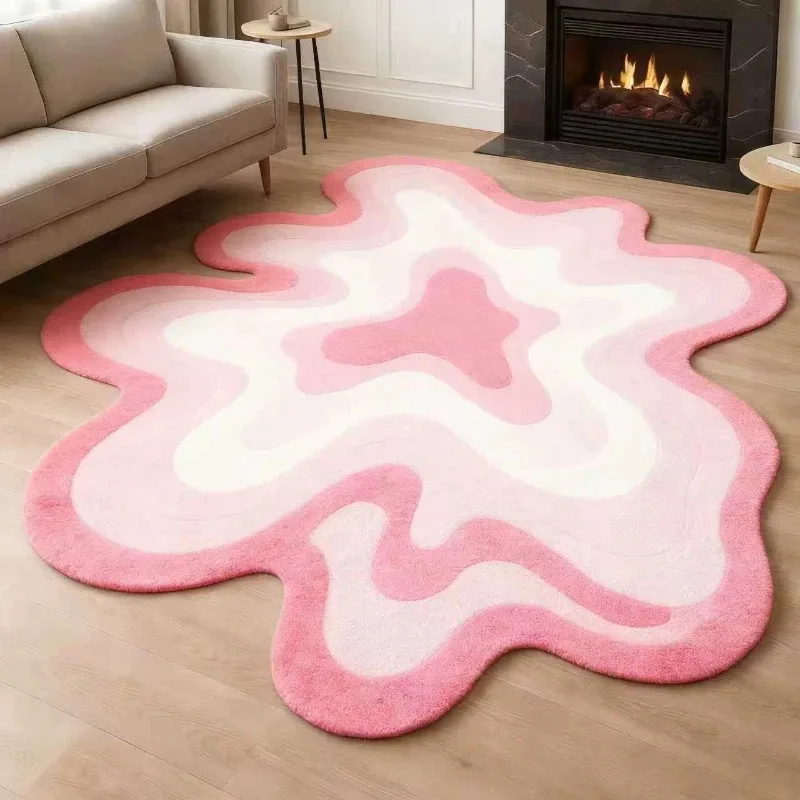 VIKAMA Dopamine Abstract Textured Plush Rug Soft Irregular Shape Living Room Bedroom Rug Home Decoration