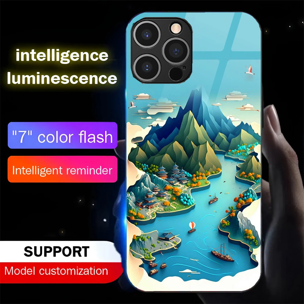 

Pretty Dreamy Forest LED Calling Light Flash Phone Case Smart Luminous Cover For iPhone 16 E 15 14 13 12 11 Pro Max XR XS Plus