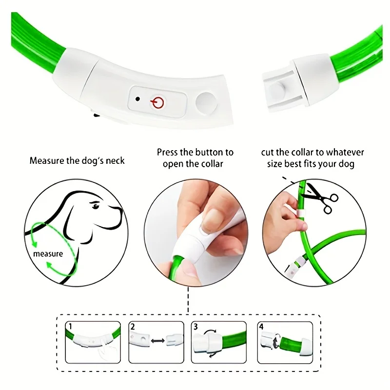 Dog glow collar bright, USB charging night safe, adjustable glow-in-the-dark collar for night walking