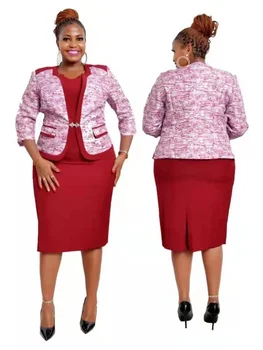 Set da 2 pezzi Abiti da donna africani da ufficio per donna Cappotto e abito Autunno Inverno Nuovo abbigliamento tradizionale africano Bazin Riche