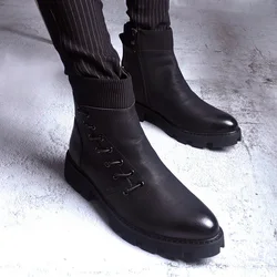 Stivali in pelle originali moda uomo nero elegante autunno inverno scarpe cowboy piattaforma boot designer di marca caviglia botas masculina