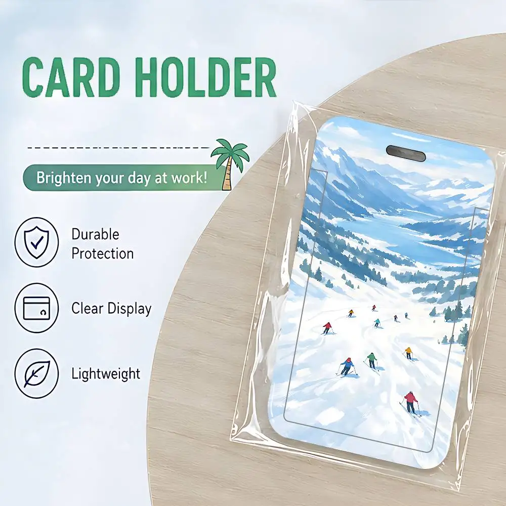Snow Mountain Scenery ID Card Holder Cute PVC Badge Holder Cartoon Card Cover Student ID Bus Card Case With Clear Window