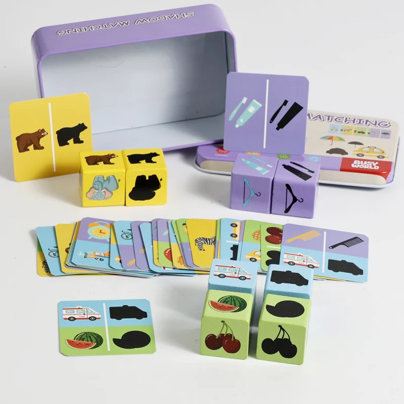 เกมกระดานจับคู่เงาในกล่องเหล็กแบบมอนเตสซอรี่ ของเล่นไม้ ค้นหาภาพเงาที่ตรงกัน รูปสัตว์ ผลไม้ บล็อก ปริศนา ของเล่นเสริมพัฒนาการ