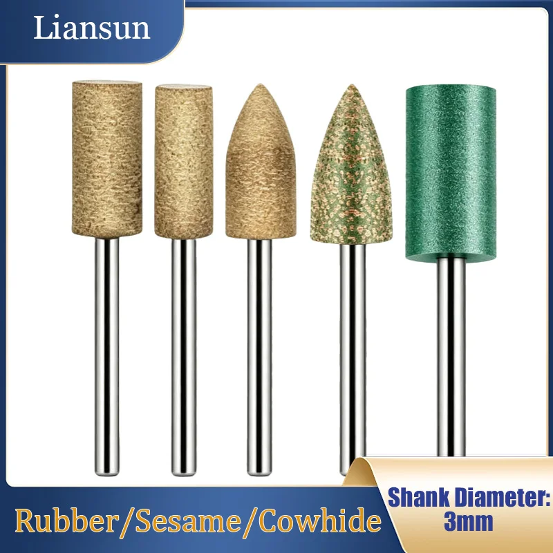 Rubber Grinding Heads 3mm Shank Cylindrical/Tapered Grinding Heads Sesame/Cowhide Grinding Heads Compatible with Rotary Tools