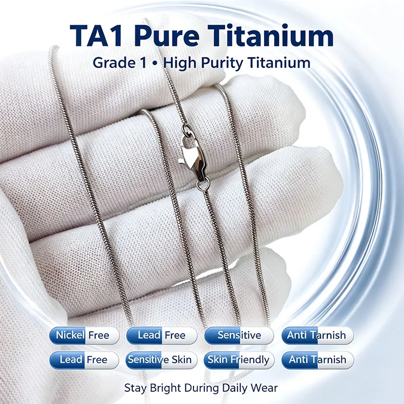 1.1mm Pure Titanium Snake Chain Necklace, Hypoallergenic Soft & Square Style Thin Chain, 45-60cm Unisex Daily Jewelry