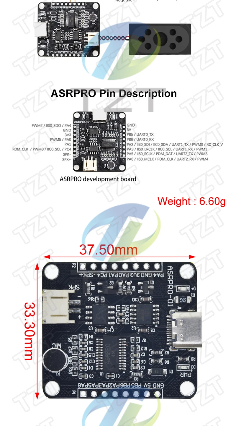 TZT 1/2/5 Stück ASR-PRO Sprachintelligentes Spracherkennungs-Steuermodul AI Offline-Erkennungs-Entwicklungsboard Benutzerdefinierte Bedingungen – Detail 3