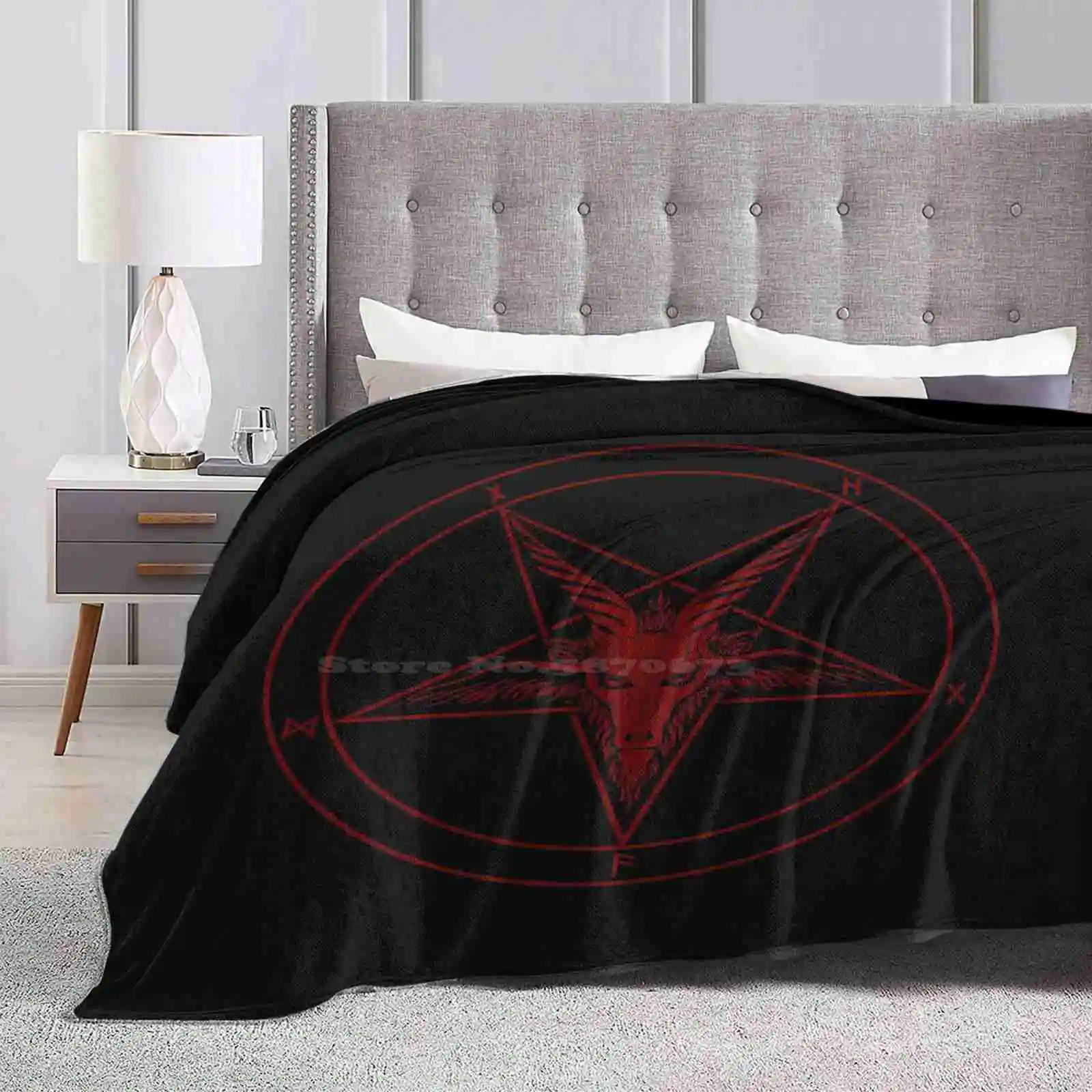 Baphomet Goat For Home Sofa Bed Camping Car Plane Travel Portable Blanket Baphomet Devil Occult 666 Goat Satanist Pentagram