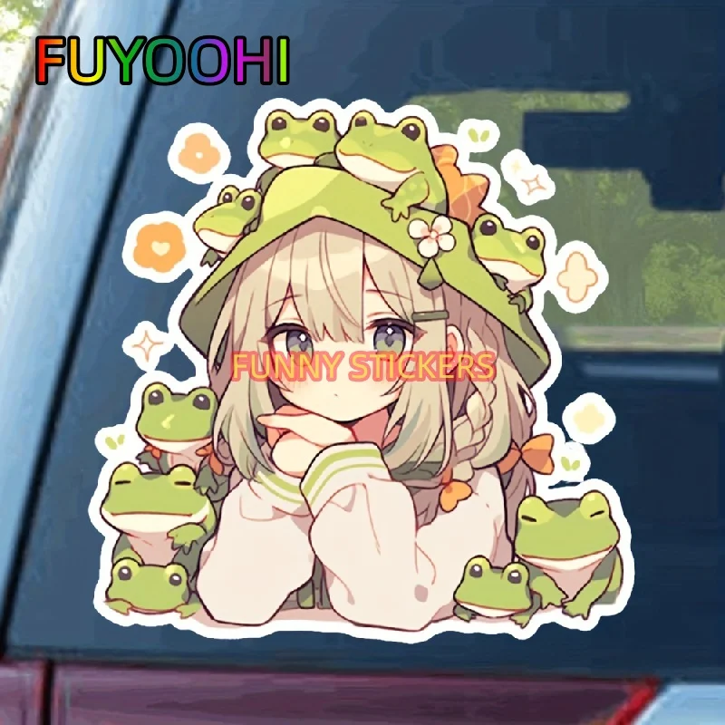 FUYOOHI Cute Anime Girl & Frogs, Adorable Animation Perfect For Laptops Car Sticker External Accessories Waterproof Vinyl Decal