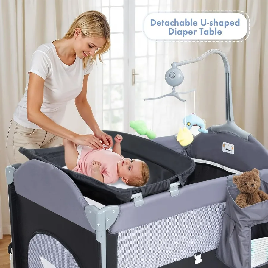 SIMPLGIRL 5in1 Culla per bambini Comodino per culla Confezione e gioco lungo accanto ai genitori Culla per letto Pieghevole Parco da gioco Letto da viaggio Infermiera