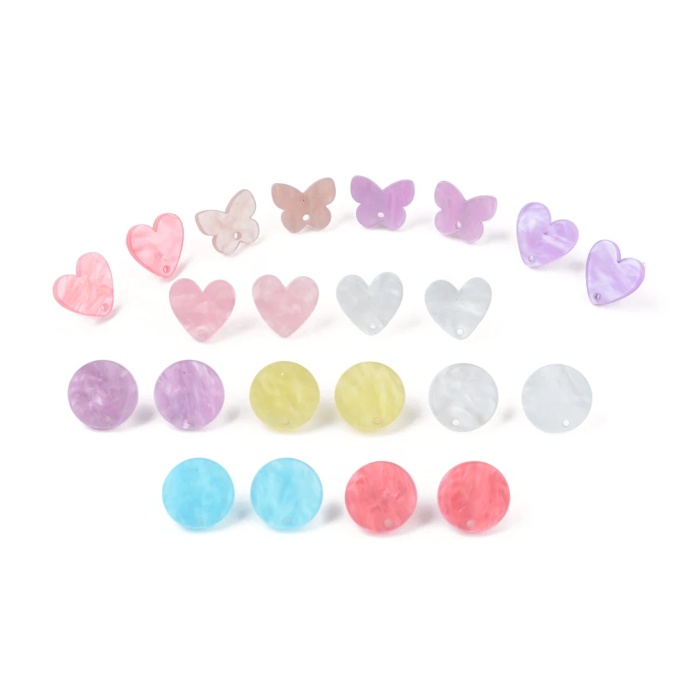 

20PSC 925 Silver Needle Earrings Pearl Effect Round Butterfly Heart Acrylic Spiral Cartilage Eartip Perforation Accessories DIY