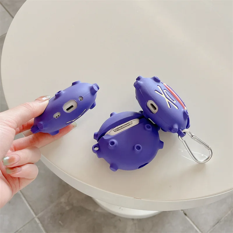 Para airpods pro 3 caso, pokemon gengar gás roxo à prova de choque fone de ouvido capa de silicone para airpods pro 2 caso/airpods 4 3 2 1 caso