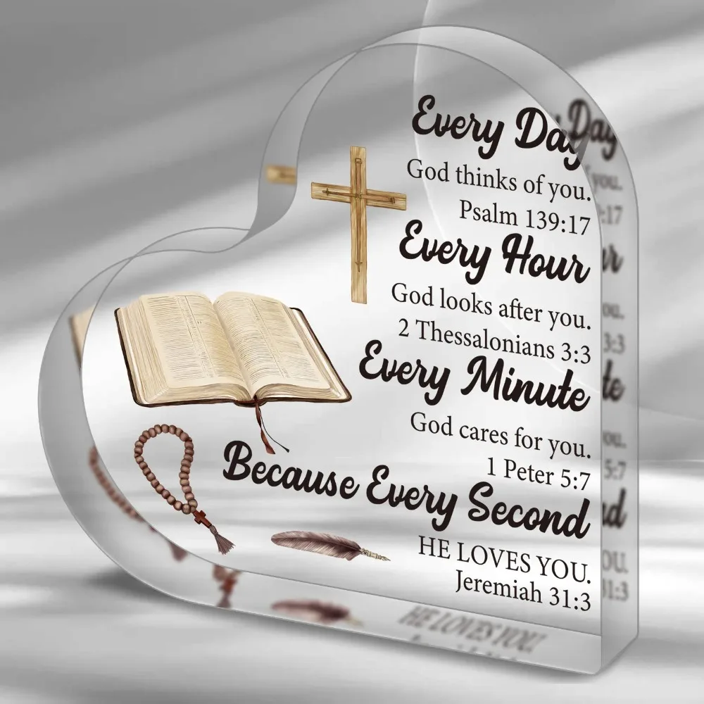 CIFBUY Acrylic Heart Bible Verse Sign, Religious Table Decor Christian Gift for Women Pastor, Clear Religious Home Decor Ornamen