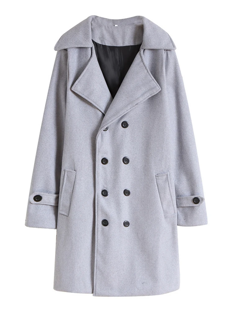 Casual Turn-down Collar Men's Woolen Jackets Outerwear Autumn Winter Mens Fashion Double-breasted Long Coat Men Cardigans