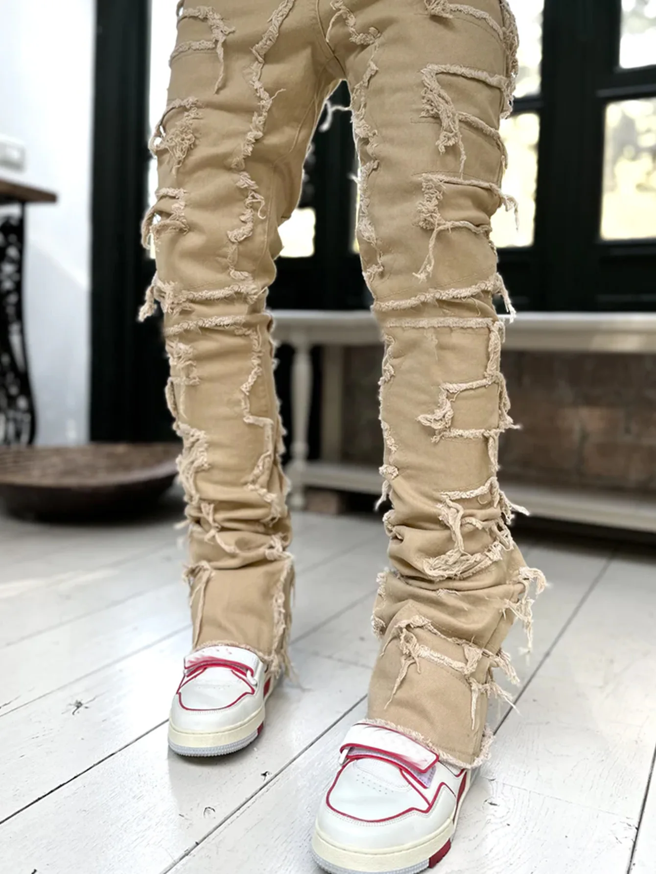 Street Faion – jean élastique à jambes droites pour hommes, Patchwork, pantalon Long taille moyenne, décontracté, nouvelle collection 2024