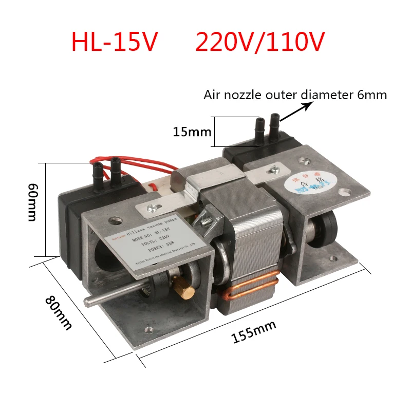 Imagem -05 - Bomba de Vácuo Livre de Óleo Pequena Alta Pressão Negativa Bomba de Sucção Equipamentos de Beleza Hl15v Hl-15l 110v 220v