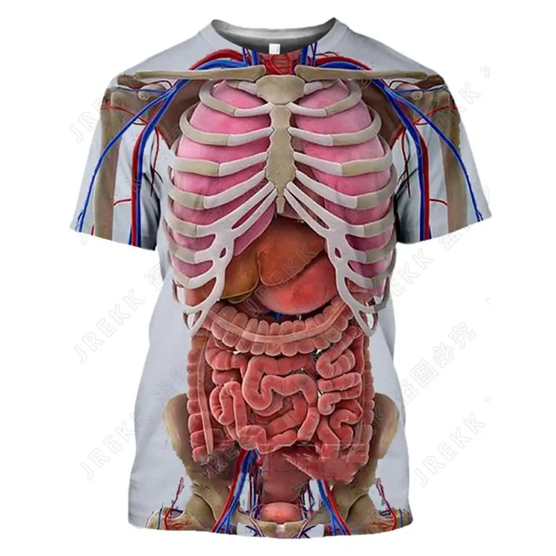 Skeleton Internal Organs 3D Printed T Shirt For Men Human Structure Diagram T-shirt Funny Design Tshirt Casual Streetwear Tops