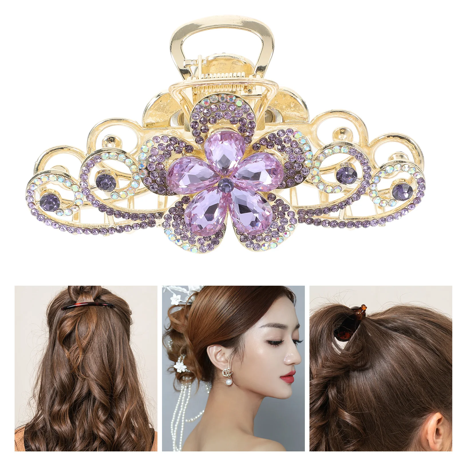 

Large-sized Hair Clipping Accessories Clips with Rhinestones Claw Girl Jumbo for Thick Long Alloy Fancy Women Miss
