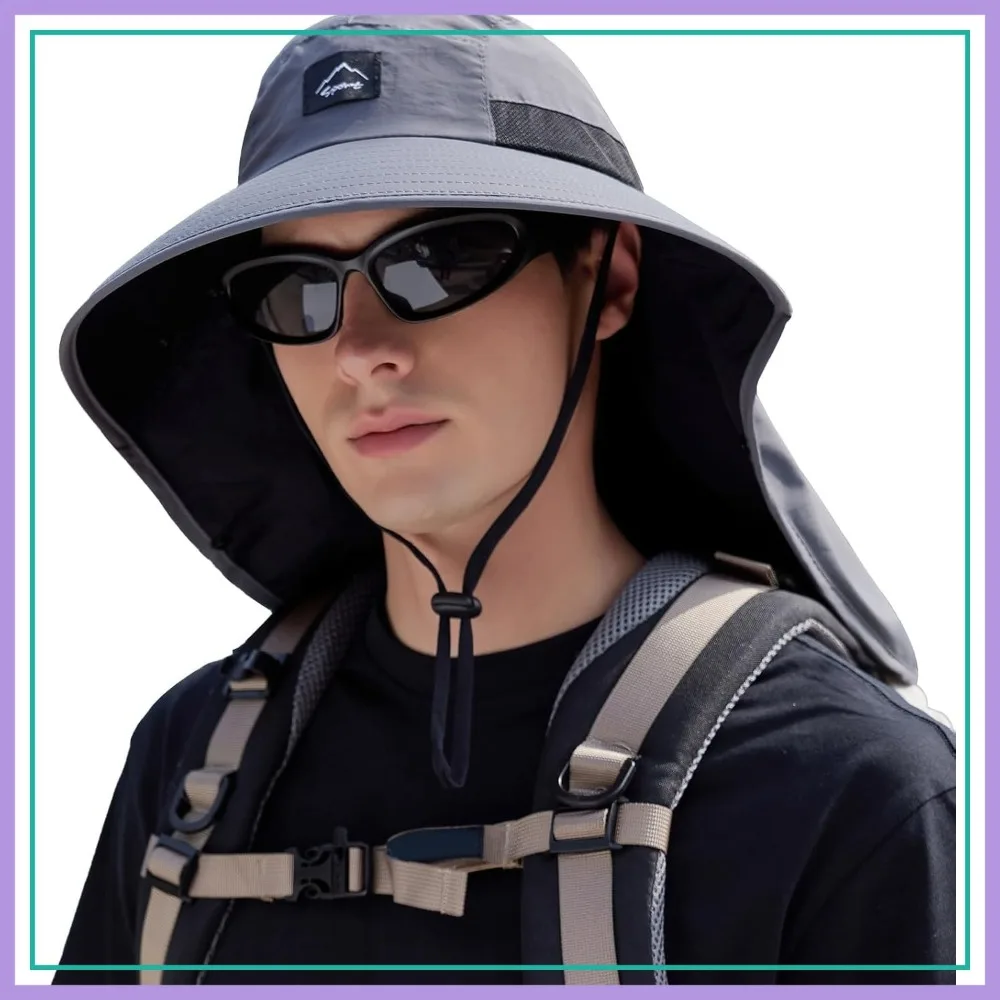

UPF50+ Sun Hat for Men Women, Wide Brim Mesh Fishing Hat with Neck Flap, Outdoor Safari Cap for Beach Garden