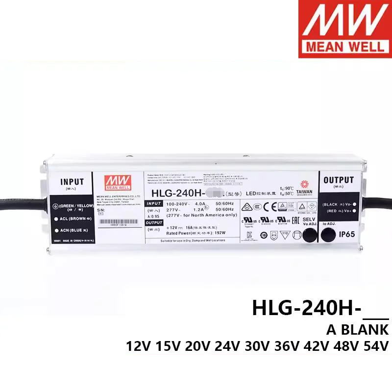 MEAN WELL HLG-240H Series 12B 15B 20B 24B 30B 36B 42B 48B 54B 12V 24VRainproof single output adjustable LED lighting