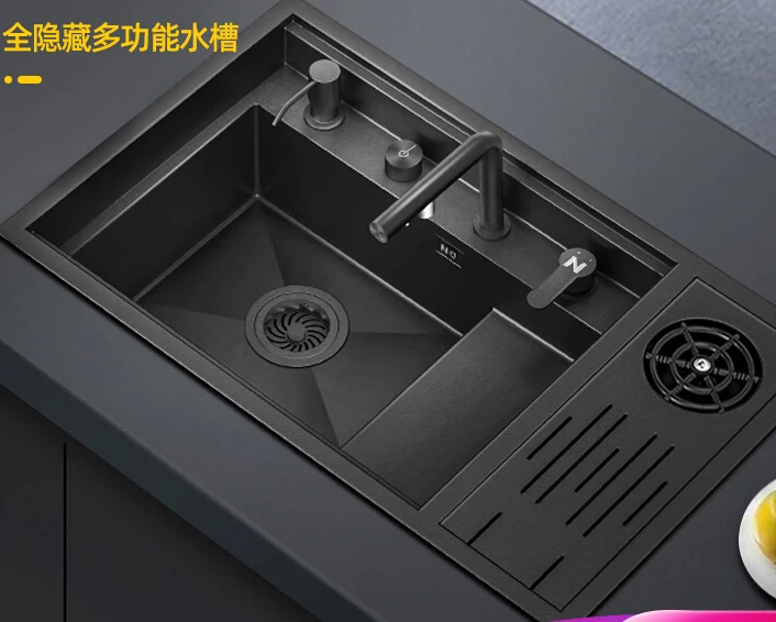 

Cup washer, black nano invisible ladder, high and low single slot, kitchen countertop, upper and lower sinks hidden