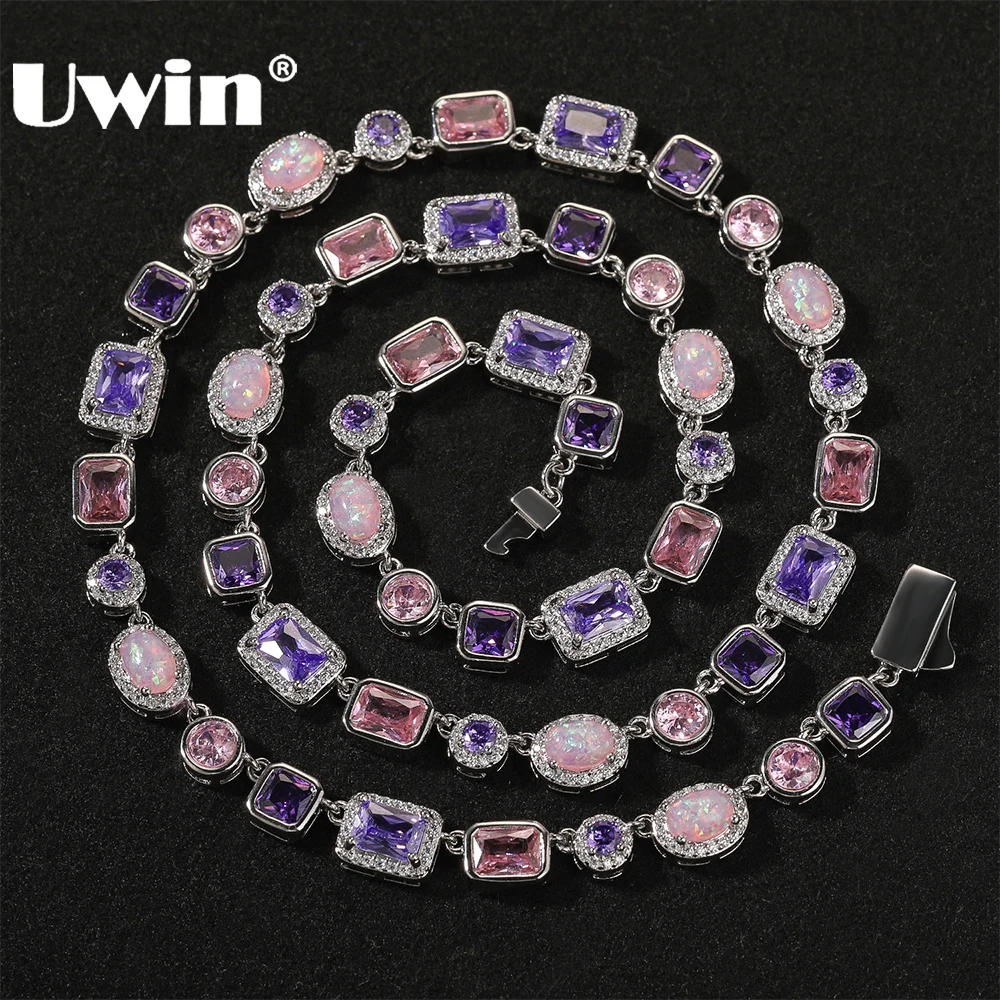 

UWIN Iced массивные фиолетовые/желтые ожерелья-цепочки с драгоценными камнями для женщин 8 мм разноцветные ожерелья с кубическим цирконом модные украшения для подарка