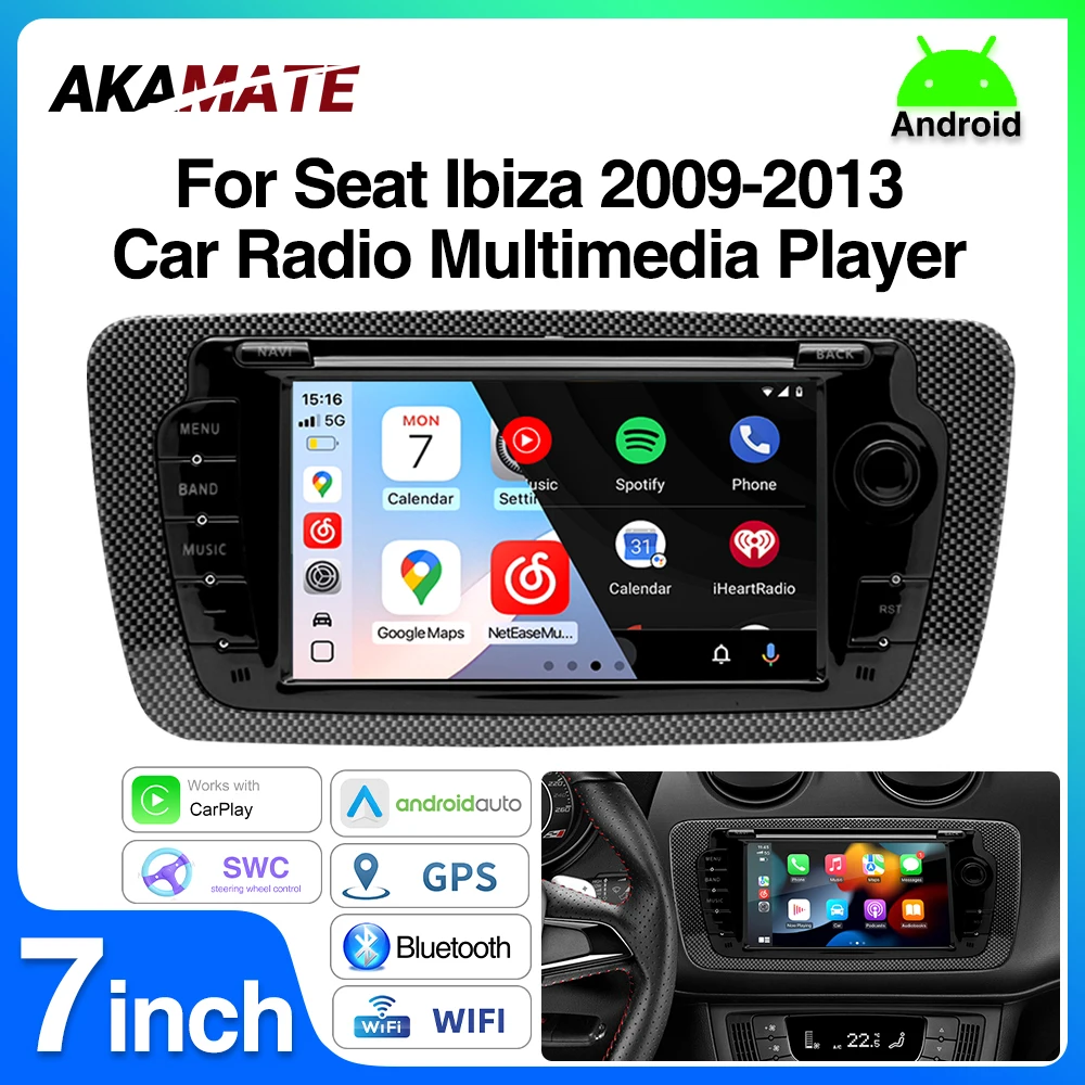 

7-дюймовый автомобильный радиоприемник для Seat Ibiza 2009-2013 Bluetooth CarPlay Android Auto 2Din Audio Мультимедийный плеер FM RDS Радио GPS Navi WIFI