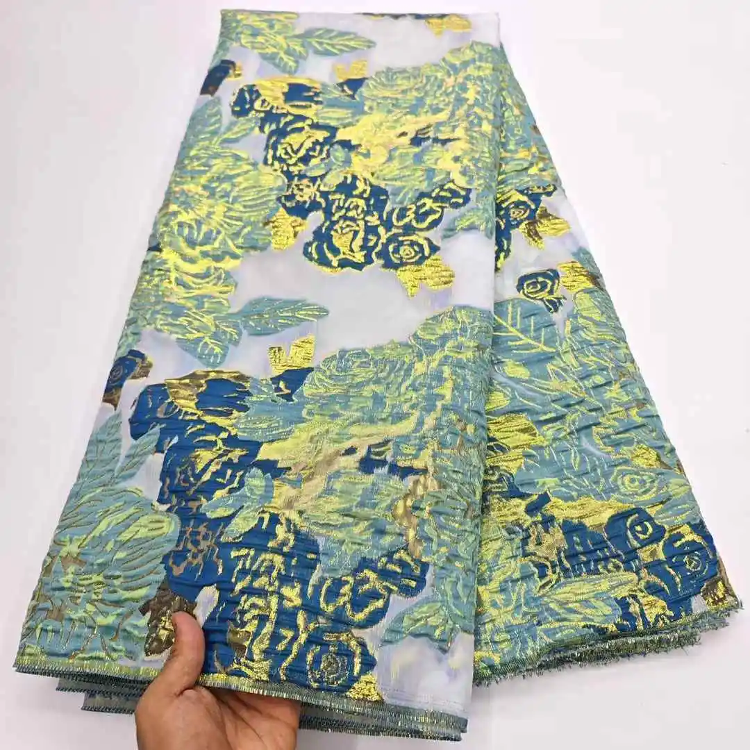 ล่าสุดแอฟริกันผ้าลูกไม้ Jacquard ผ้า 2025 คุณภาพสูง 5 หลาลูกไม้ภาษาฝรั่งเศสคํา Gilding ลูกไม้ผ้าสําหรับงานแต่งงานชุดเย็บ