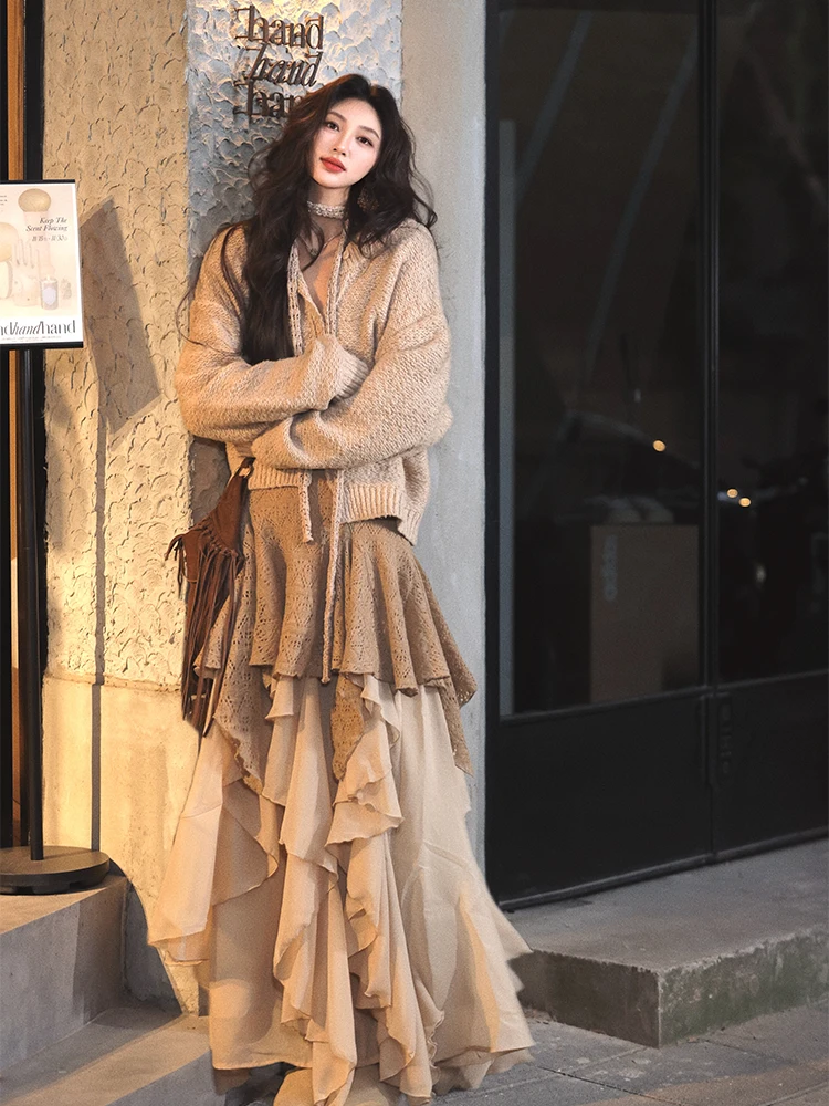 

AZure Commuter Sle Women's Knitwear Long Sve Open Cardigan Wool Blend Slimming Versatile Knitted Sweater for Daily Wear