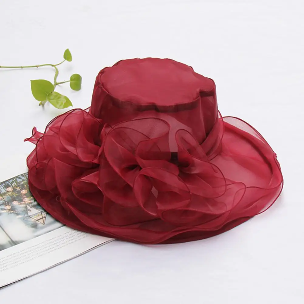 

Beach Party Hat Elegant Vintage Organza Fascinators Layered Mesh Flower Decor Wide Brim Tea Party Hat for Women for Prom Wedding