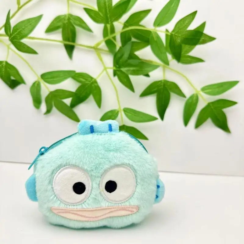 Sanrio Hangyodon-monedero de peluche suave de 9Cm, llavero, bolsa para tarjetas, mochila con cremallera de doble capa, decoración, regalo de Navidad para Amiga