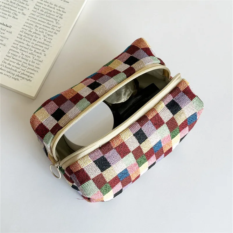 Retro Plaid Makeup Bag for Women Multicolored plain Cosmetic Case Women Travel Organizer for Skincare Essentials Case