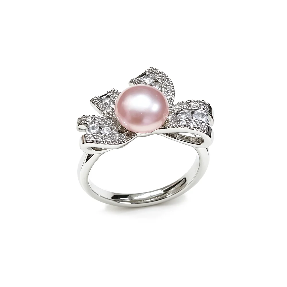 Echter Ring mit natürlichen Süßwasserperlen für Damen, Vintage-Perlenring aus 925er Silber, verstellbar, ideales Geschenk zum Jahrestag, weiß-lila. – Detail 3