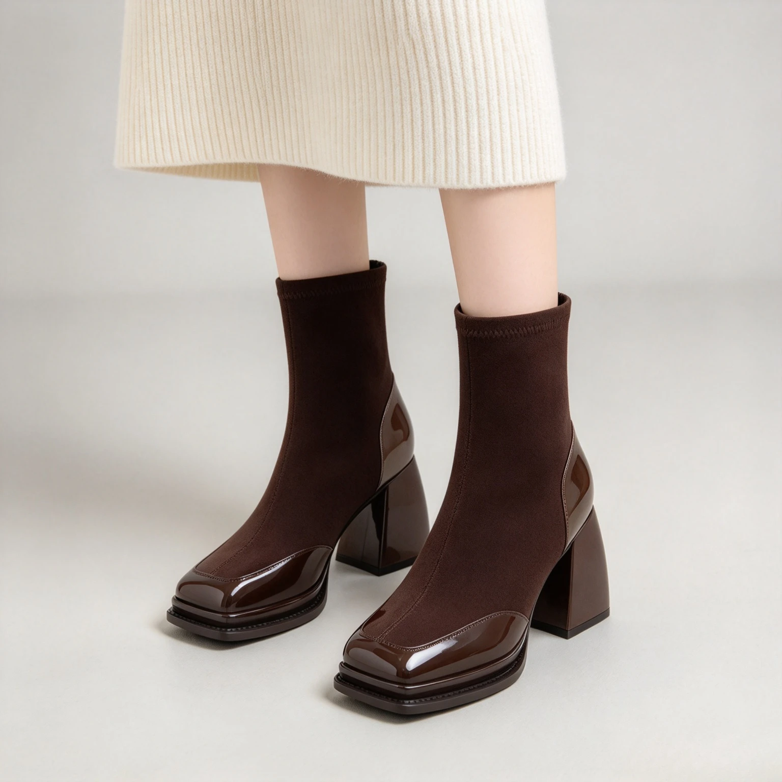 Square Toe Women Ankle Boots Suede High Heels Fashion Shoes Chunky Motorcycle Boots Trend Winter New Pumps Botas Short boot35-40