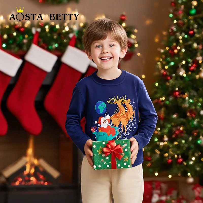Europe and America wind boys long-sleeved T-shirts autumn new children's round neck sweatshirts Christmas printed children's pul