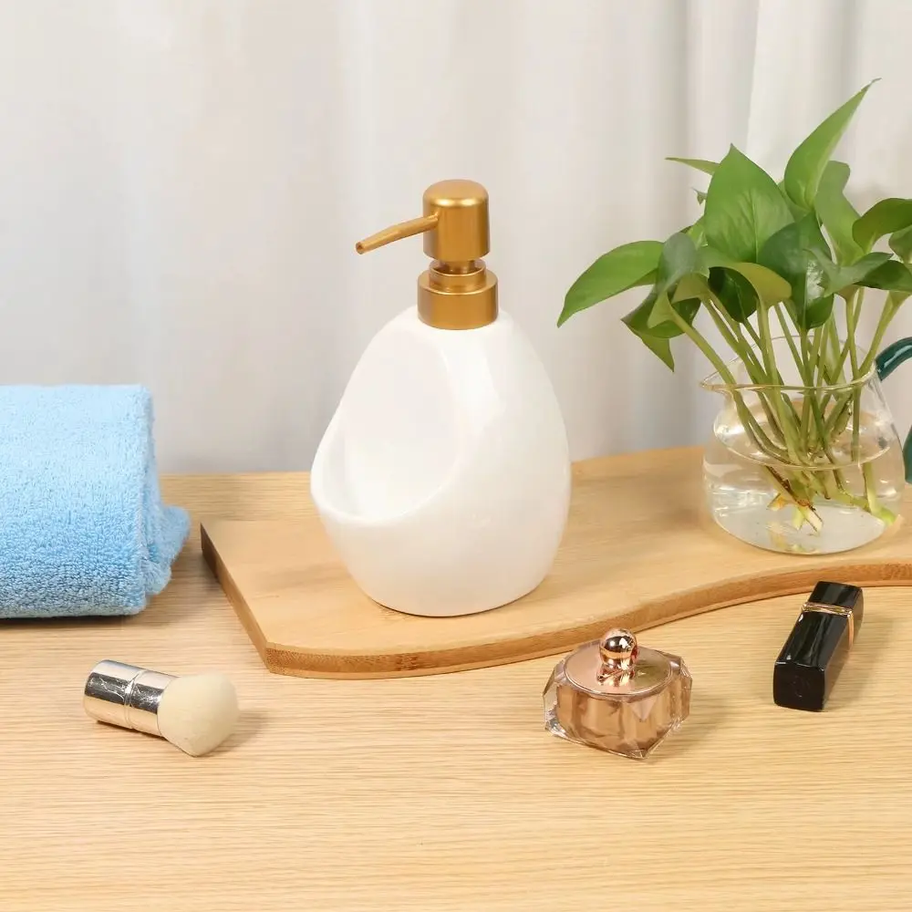

Press Pump Ceramic Lotion Bottle 480ml Capacity With Sponge Holder Bathroom Soap Dispenser Empty Reusable Liquid Soap Container
